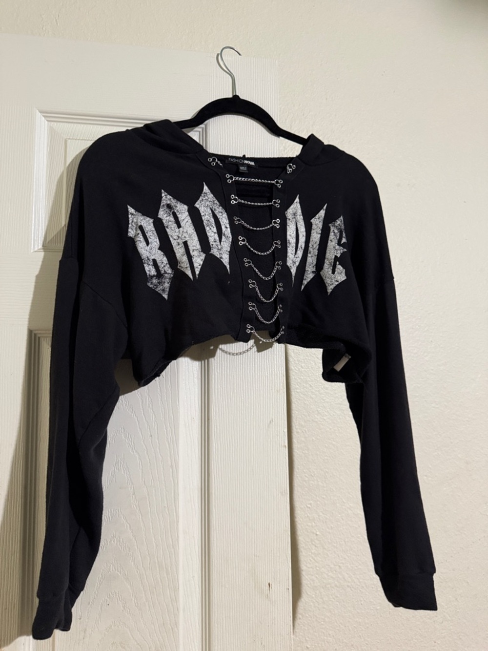 Fashion Nova Black Cropped Lace-Up Hoodie Tank